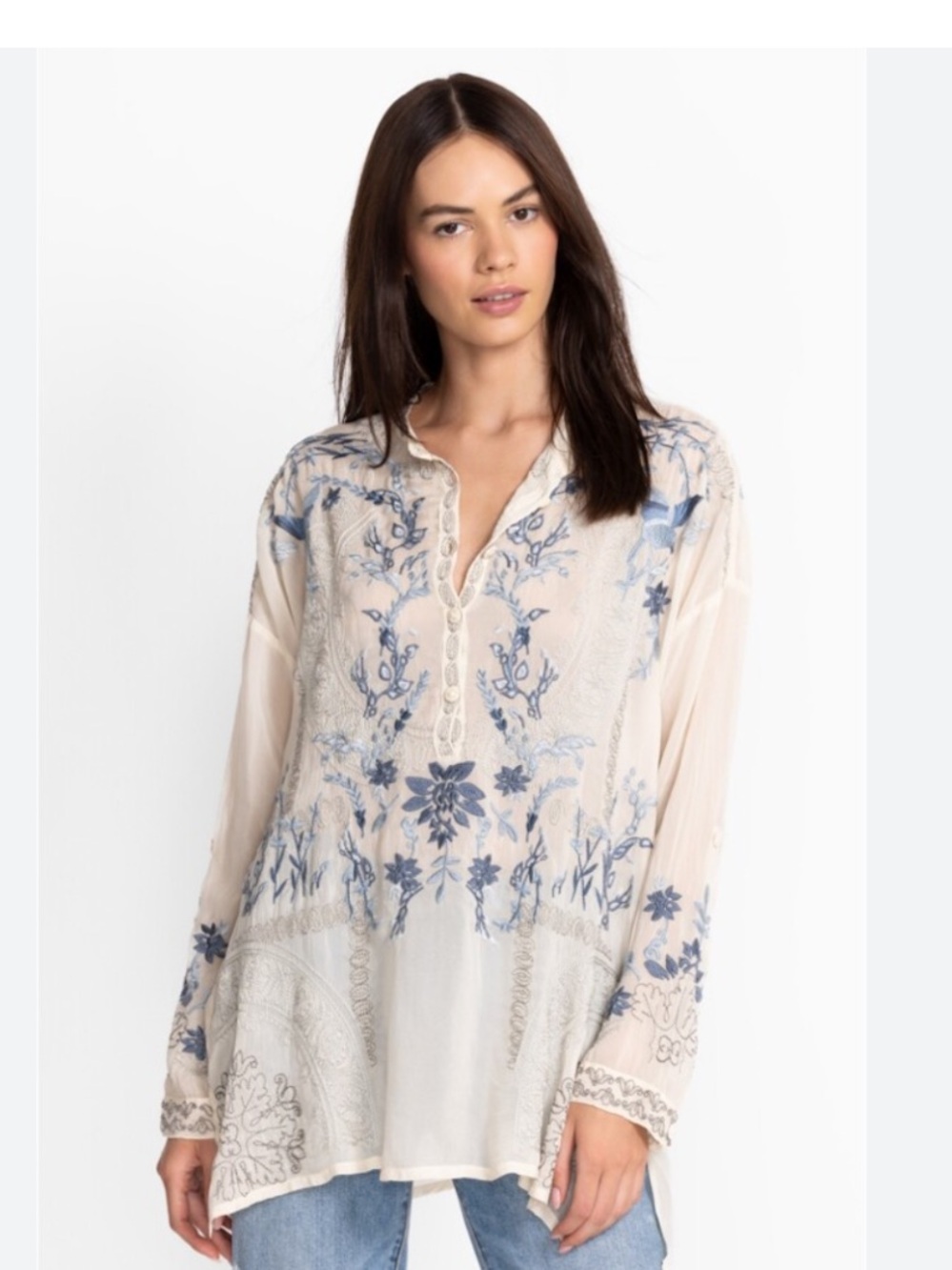 Johnny Was Alessa Tunic Long Top Shirt Floral Embroidery Shell Size Large - Picture 2 of 8